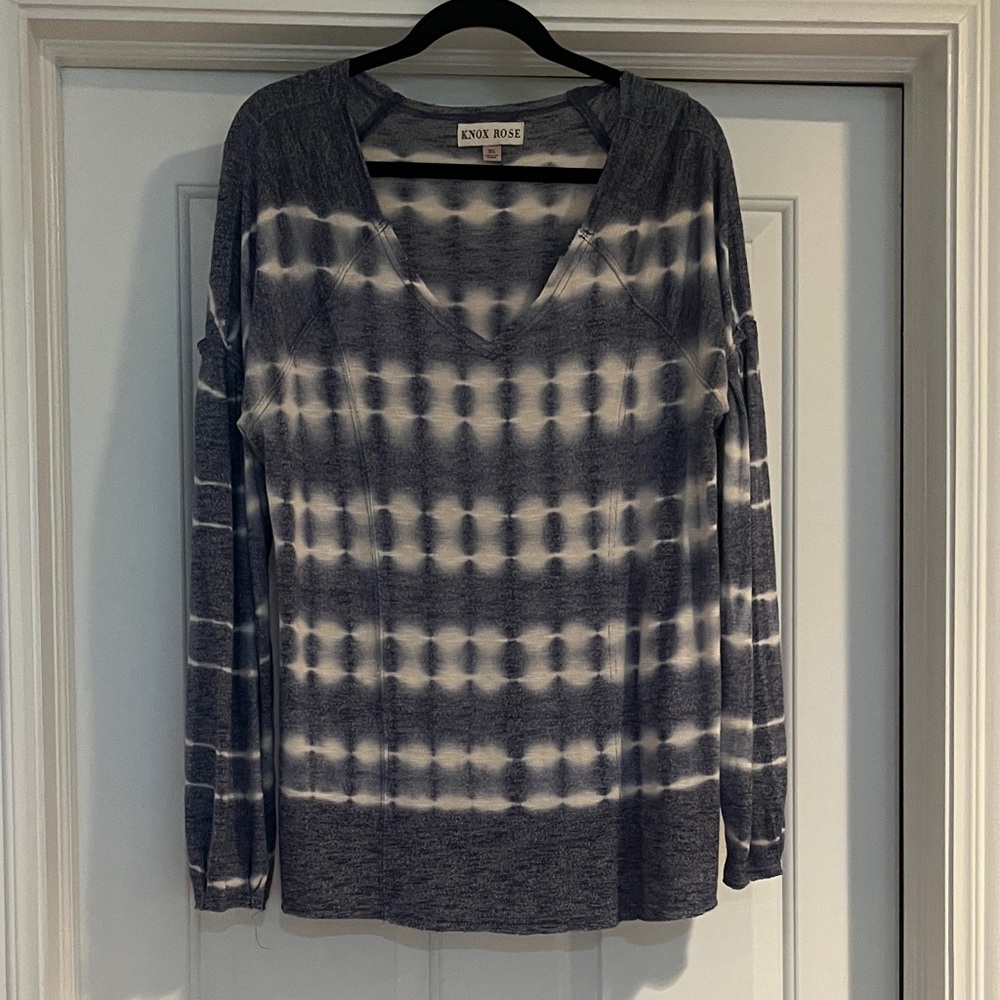 Knox Rose Navy and White Tie-Dye Blouse